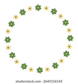 Circle flower frame. Elegant, minimal green and yellow floral border, rounded wreath. Suitable for wedding invitations, cards, profile decoration, social media, web, and print etc. 