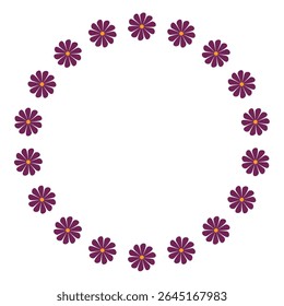 Circle flower frame. Elegant, minimal purple floral border, rounded wreath. Suitable for wedding invitations, cards, profile decoration, social media, web, and print etc. 