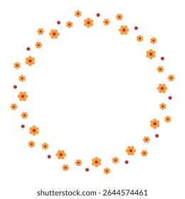 Marco de la flor del círculo. Naranja elegante, marco floral mínimo. Fronteras redondeadas y corona de flores. Adecuado para invitaciones de boda, tarjetas, decoración de perfiles, redes sociales, Web e impresión, etc.