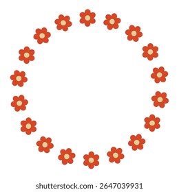 Circle flower frame. Orange, yellow, elegant, minimal floral border, rounded wreath. Suitable for wedding invitations, cards, profile decoration, social media, web, and print, etc.