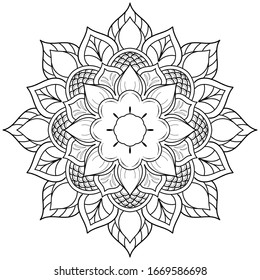 Circle flower of mandala with vintage floral style, Vector mandala Oriental pattern, Hand drawn decorative element. Design for coloring book page. isolated on white background