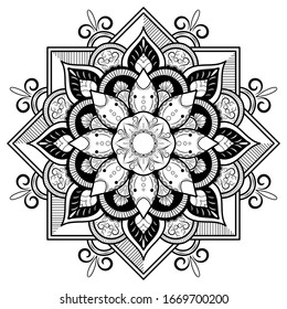 Circle flower of mandala with vintage floral style, Vector mandala Oriental pattern, Hand drawn decorative element. Design for coloring book page. isolated on white background