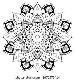 Circle flower of mandala with vintage floral style, Vector mandala Oriental pattern, Hand drawn decorative element. Design for coloring book page. isolated on white background