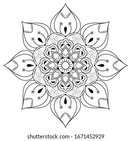 Circle flower of mandala with vintage floral style, Vector mandala Oriental pattern, Hand drawn decorative element. Design for coloring book page. isolated on white background