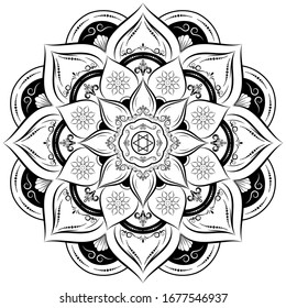 Circle flower of mandala with vintage floral style, Vector mandala Oriental pattern, Hand drawn decorative element. Unique design with petal flower. Concept relax and meditation use for page logo book