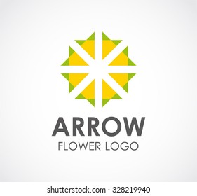 Circle flower of natural arrow abstract vector and logo design or template ecology business icon of company identity symbol concept