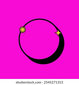 Círculo y flor cuadro de texto o icono de etiqueta con color rosa de Antiguas. Icono de etiqueta. Icono de Vector de alta calidad. Vector editable