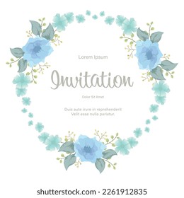 Flores de círculo y hojas marco vectorial ramo sobre fondo blanco. Diseño elegante de la plantilla de la tarjeta de invitación a la boda floral. Diseño de ornamentos de primavera con espacio aislado y de copia.Ilustración vectorial