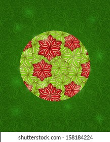 Circle of Flowers on Green Pattern Background. Vector Design Decoration Invitation Card