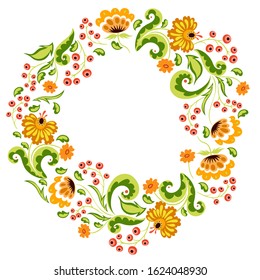 Circle with flowers on a white background. Vector graphics.