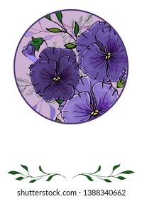 Circle with flowers violets. Card for wedding stationary, fashion, wallpapers, greetings, background for save the dates.