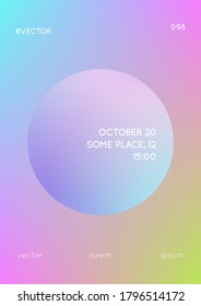 Circle fluid with round spheres. Gradient shapes on holographic background. Modern hipster template for covers, banners, flyers, report, brochure. Minimal circle fluid in vibrant neon colors.