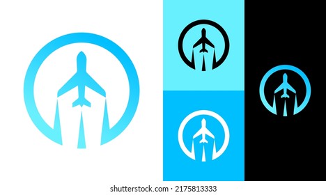 Circle Flying Airplane Aviation Corporate Business Logo Design Concept 
