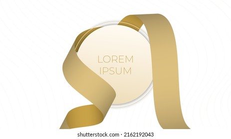 Circle with flying ribbon design in gold concept design with wavy lines background