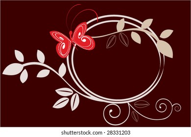 circle foliage frame with butterfly