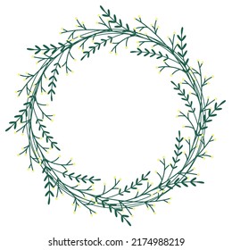 Zirkelfolienrahmen, Vektorgrafik. Rund blühender Kranz. Botanischer Blankovall für Einladung oder Glückwunsch. Naturgeschmückte Vorlage