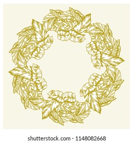 Circle foliage frames, beautiful golden vector illustration of leaves. Wreath design elements for wedding invitations, posters, web, postcards