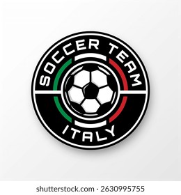 Circle football logo badge with a soccer ball illustration and Italy flag color. sport team logo vector template.