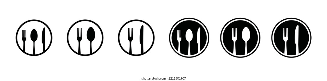 Circle of Fork, knife, and spoon icon vector. Cutlery sign symbol silhouette