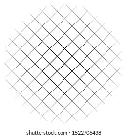 Circle form grid, mesh. Intersected strips geometric circle element. Angular, geometric half-tone circle illustration. Intersecting streaks, bars, stripes circle (Thin lines version)
