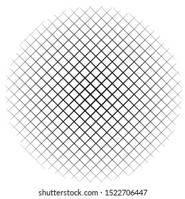 Circle form grid, mesh. Intersected strips geometric circle element. Angular, geometric half-tone circle illustration. Intersecting streaks, bars, stripes circle (Thin lines version)
