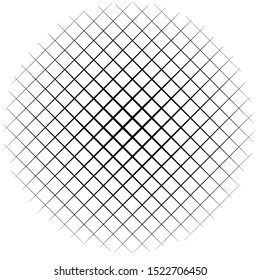 Circle form grid, mesh. Intersected strips geometric circle element. Angular, geometric half-tone circle illustration. Intersecting streaks, bars, stripes circle (Thin lines version)