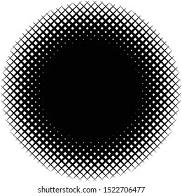 Circle form grid, mesh. Intersected strips geometric circle element. Angular, geometric half-tone circle illustration. Intersecting streaks, bars, stripes circle (Thick lines version)