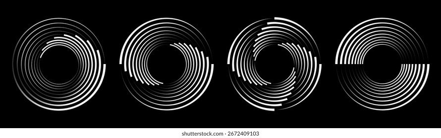 Kreissymbol. Rasterlinien-Symbol, Vektorsatz einzeln auf schwarzem Hintergrund. Spiralrand, kreisförmiger Rahmen. Bearbeitbarer Strich.