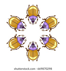 A circle formed with stylized amber beetles. Isolated on a white background.