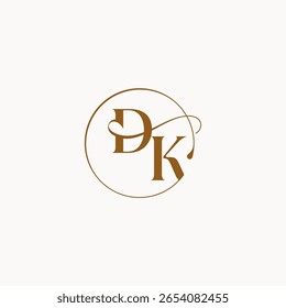 círculo de flujos de boda logo DK sensación de lujo con flujo monograma elegante estilo letra