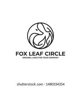 Circle fox logo design with leaf. For various purposes of your business logo, can be used as symbols, icons, or others. Colors and text can be changed according to your needs.