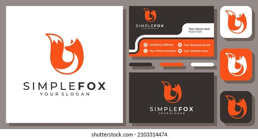 Circle Fox Wolf Animal Wildlife Foxy Wild Tail Modern Simple Logo Design with Business Card Template