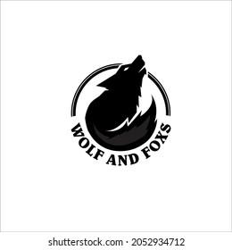 circle fox or wolf logo designs for animal silhouette and monochrome logo