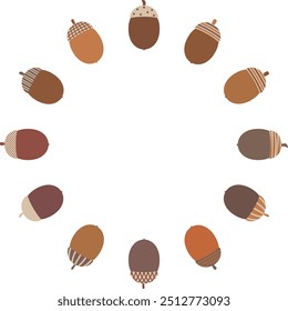 A circle frame of acorns wearing cute hats