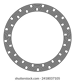 Circle Frame mit Winkelmuster. Dekorative, kreisförmige Grenze im antiken Inka-Stil, aus wiederholten Schritten, nahtlos verbunden. Einzeln auf weißem Hintergrund. Illustration. Vektorgrafik.