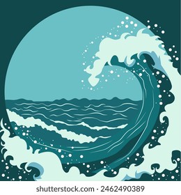 Circle Frame Background with Blue Sea Ocean Water Waves in Summer