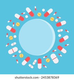 Circle Frame Background with Drugs Medicine Pill and Copy Space in the Middle