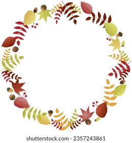 circle frame background illustration of autumn leaves, acorns.