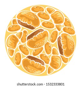 Circle frame with baked goods.  Design element for cafe menu, leaflets, stickers or magnets. Vector illustration.