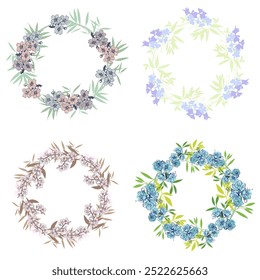Circle frame with bamboo and sakura. Hand drawn round line border, leaves and flowers, wedding invitation and cards, logo design and posters template. Elegant minimal style floral.