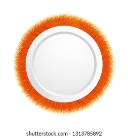 Circle frame banner made of grass or fur isolated on white background. Round banner design concept. Vector illustration.