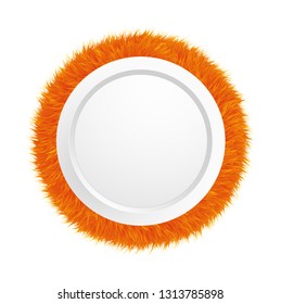 Circle frame banner made of grass or fur isolated on white background. Round banner design concept. Vector illustration.