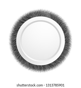 Circle frame banner made of grass or fur isolated on white background. Round banner design concept. Vector illustration.