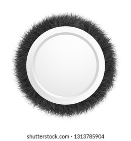 Circle frame banner made of grass or fur isolated on white background. Round banner design concept. Vector illustration.