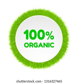 Circle frame banner made of grass or fur isolated on white background. Round banner design concept for bio, vegan, natural or eco design. Vector illustration.