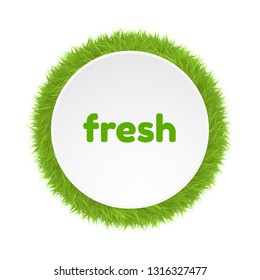 Circle frame banner made of grass or fur isolated on white background. Round banner design concept for bio, vegan, natural or eco design. Vector illustration. - Vector