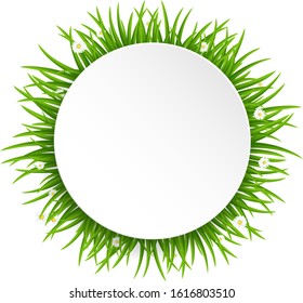 Circle frame banner made of grass isolated on white background. Round banner design concept for text design. Vector illustration.