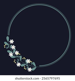 Circle Frame With Beautiful Green Leaves And Yellow White Flowers