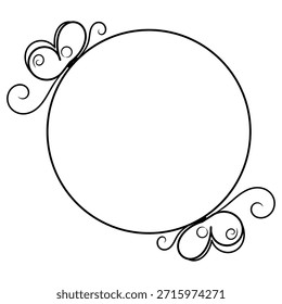 Circle frame black outline decorated with butterfly line art clipart vector illustration