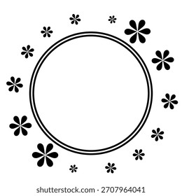 Marco de círculo contorno negro con Ilustración vectorial de dibujo de borde de flor